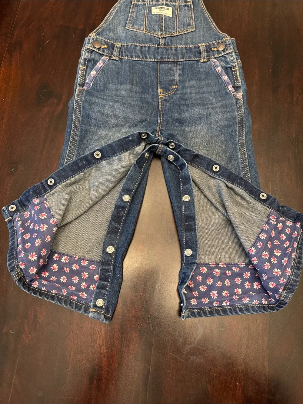 OshKosh B'gosh Vintage Toddler Girl’s Denim Overalls w/ Floral Trim size 18 mos